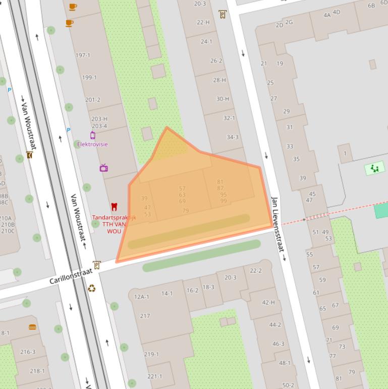 Kaart van postcodegebied 1074BD.