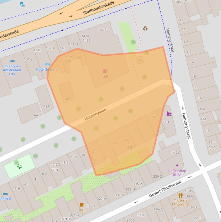 Kaart van postcodegebied 1074BJ.