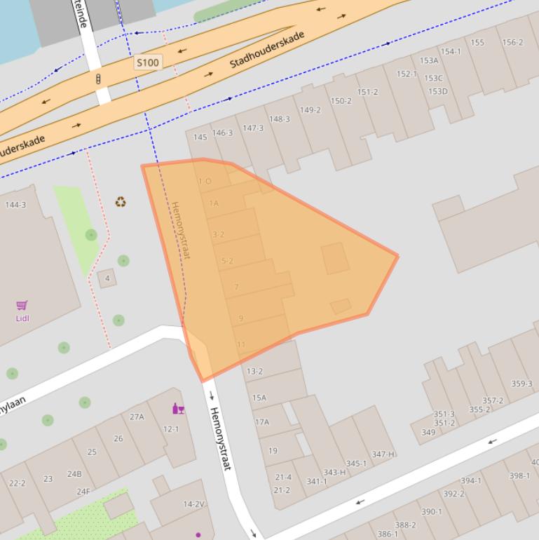 Kaart van postcodegebied 1074BK.