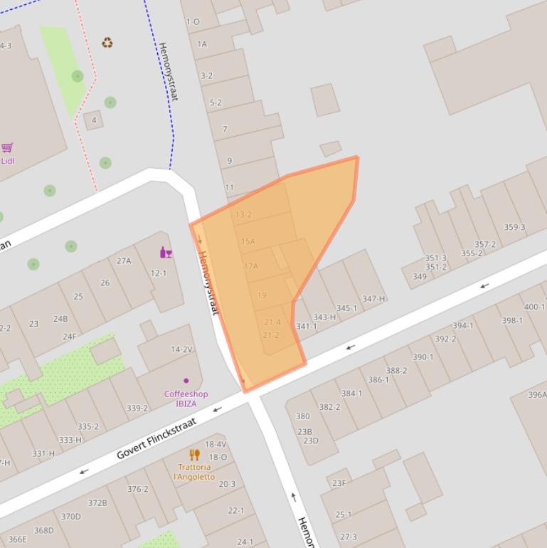 Kaart van postcodegebied 1074BL.