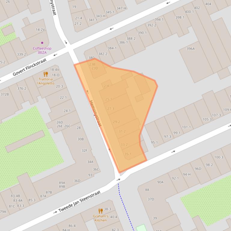 Kaart van postcodegebied 1074BM.