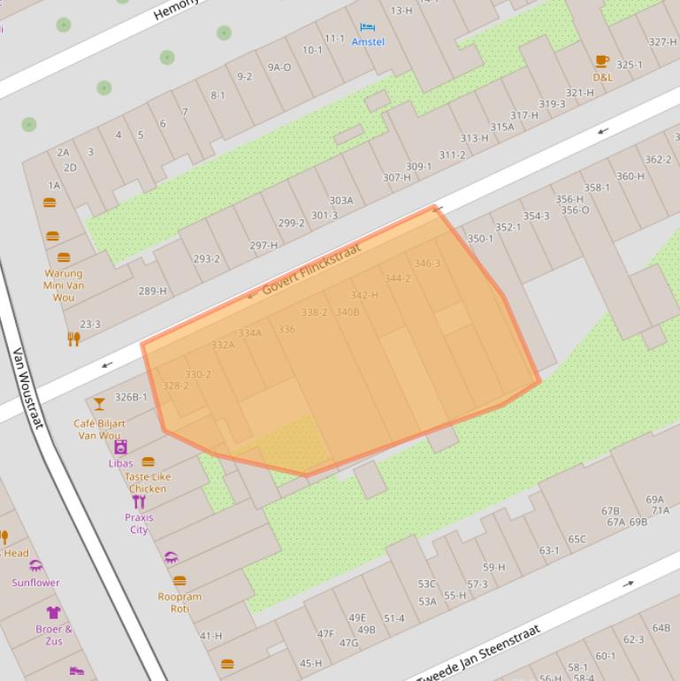 Kaart van postcodegebied 1074CE.