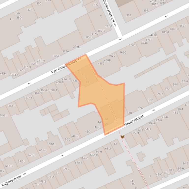 Kaart van postcodegebied 1074DA.