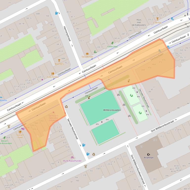 Kaart van postcodegebied 1074EC.