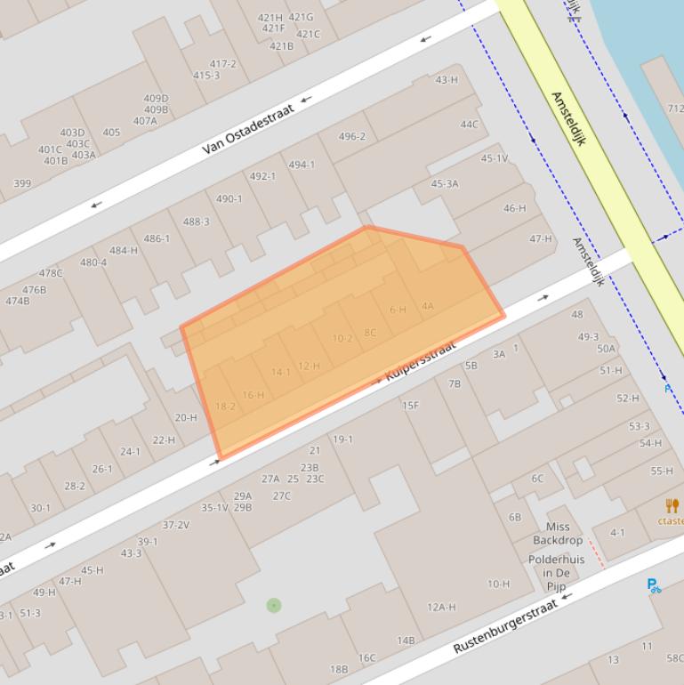 Kaart van postcodegebied 1074EK.