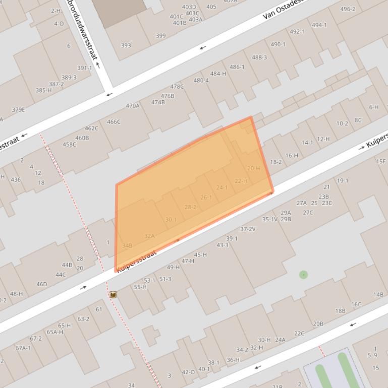 Kaart van postcodegebied 1074EL.