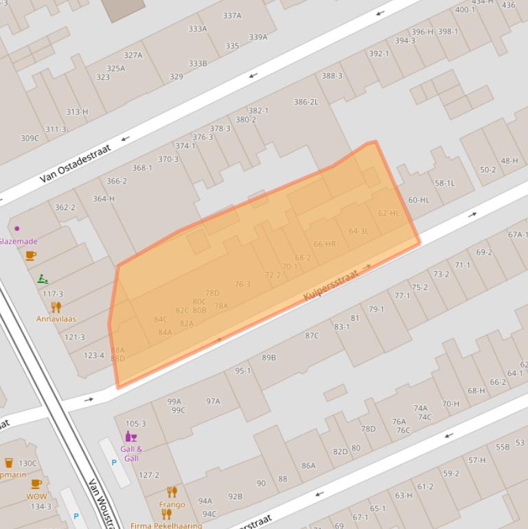 Kaart van postcodegebied 1074EN.