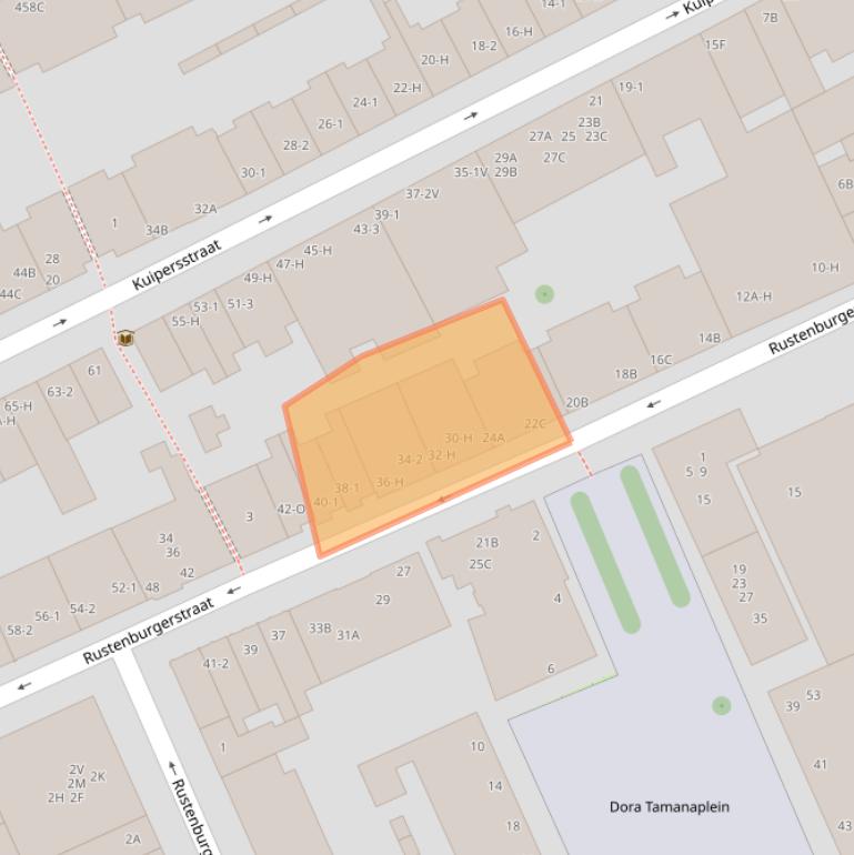 Kaart van postcodegebied 1074EV.