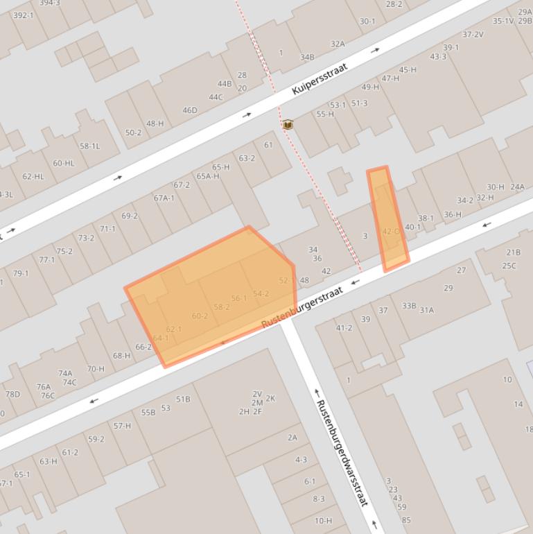 Kaart van postcodegebied 1074EW.