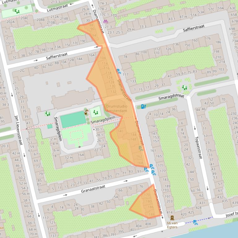 Kaart van postcodegebied 1074GG.