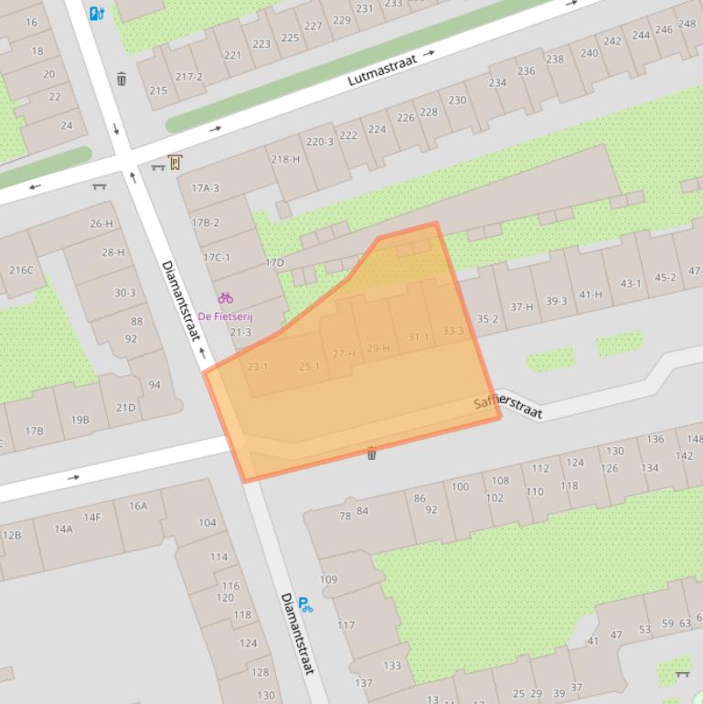 Kaart van postcodegebied 1074GJ.