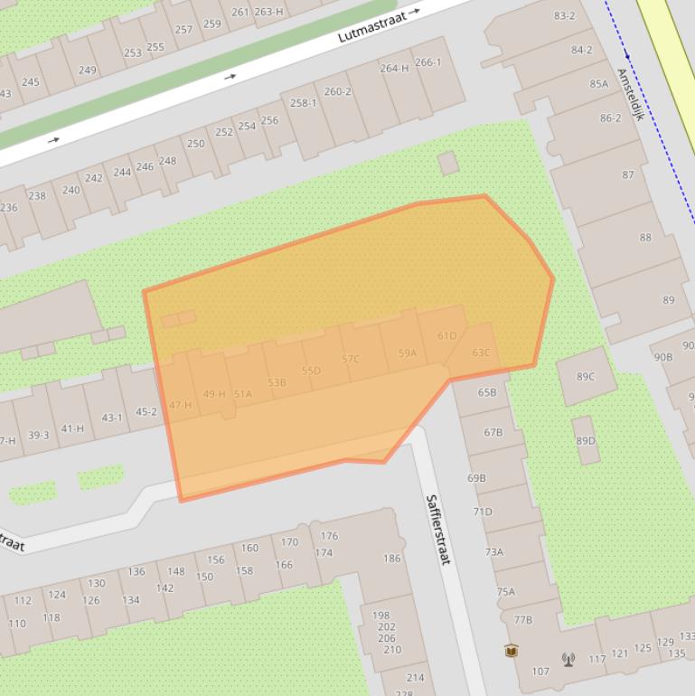 Kaart van postcodegebied 1074GL.