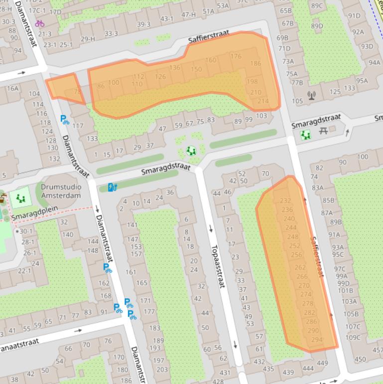 Kaart van postcodegebied 1074GZ.