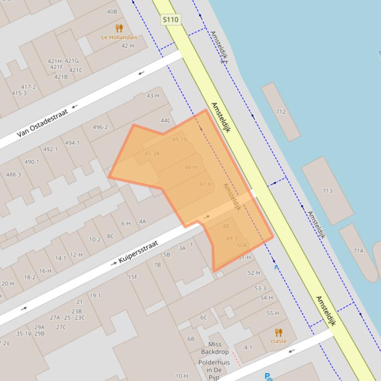 Kaart van postcodegebied 1074HW.