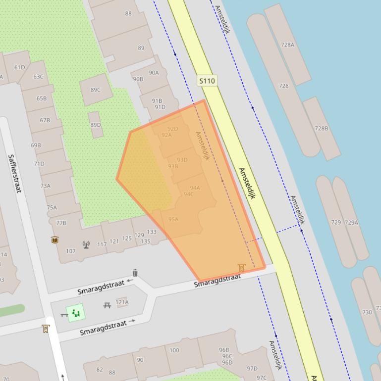 Kaart van postcodegebied 1074JC.