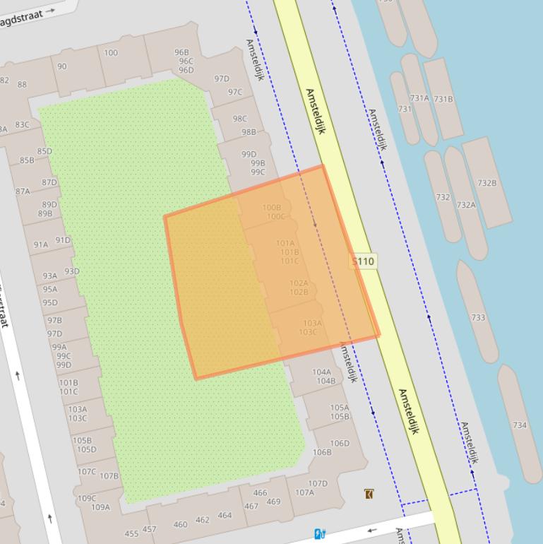 Kaart van postcodegebied 1074JE.