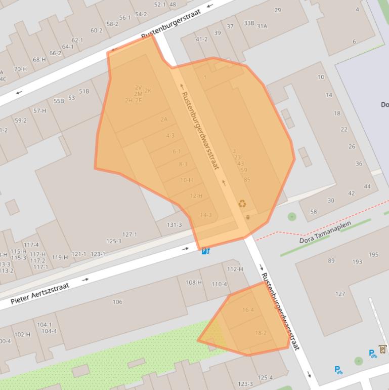 Kaart van postcodegebied 1074JJ.