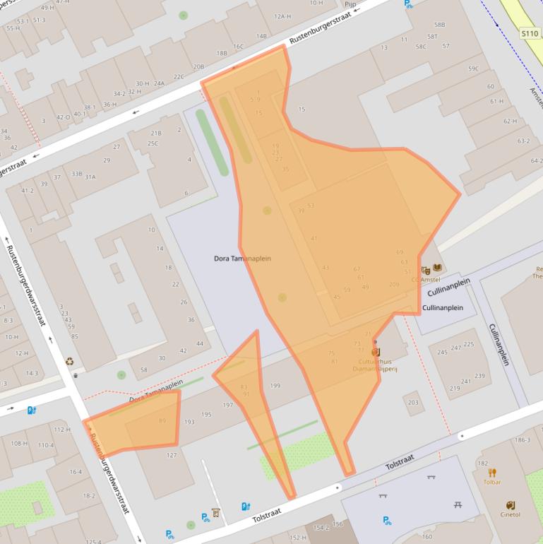 Kaart van postcodegebied 1074JL.