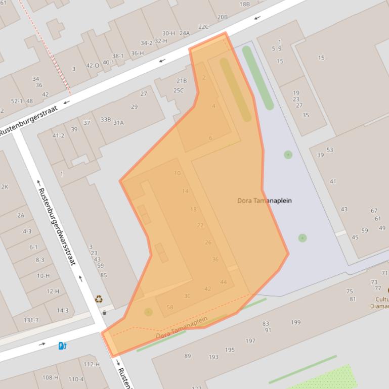Kaart van postcodegebied 1074JM.