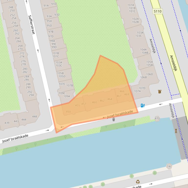 Kaart van postcodegebied 1074SW.