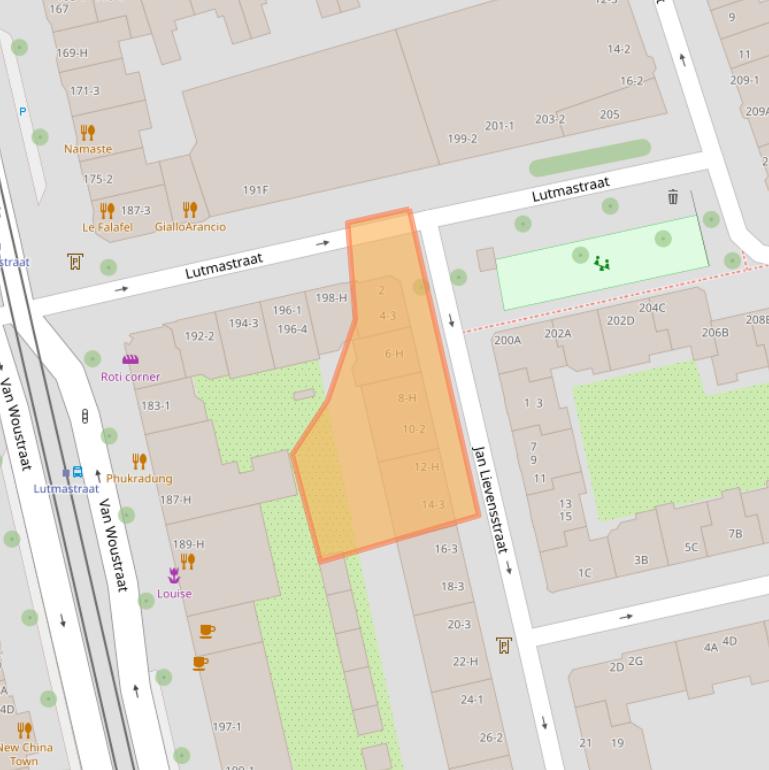 Kaart van postcodegebied 1074TN.