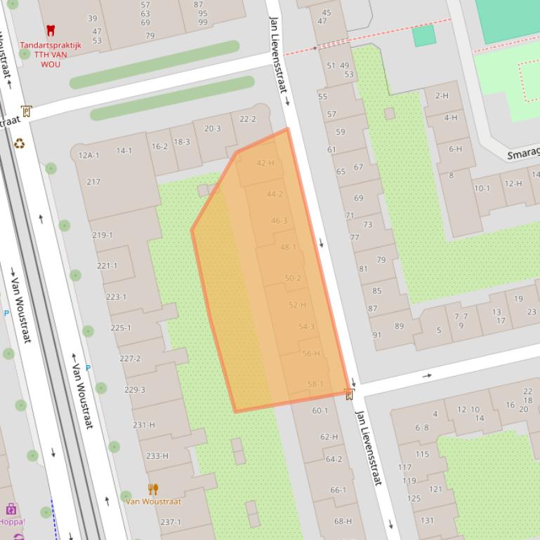 Kaart van postcodegebied 1074TS.