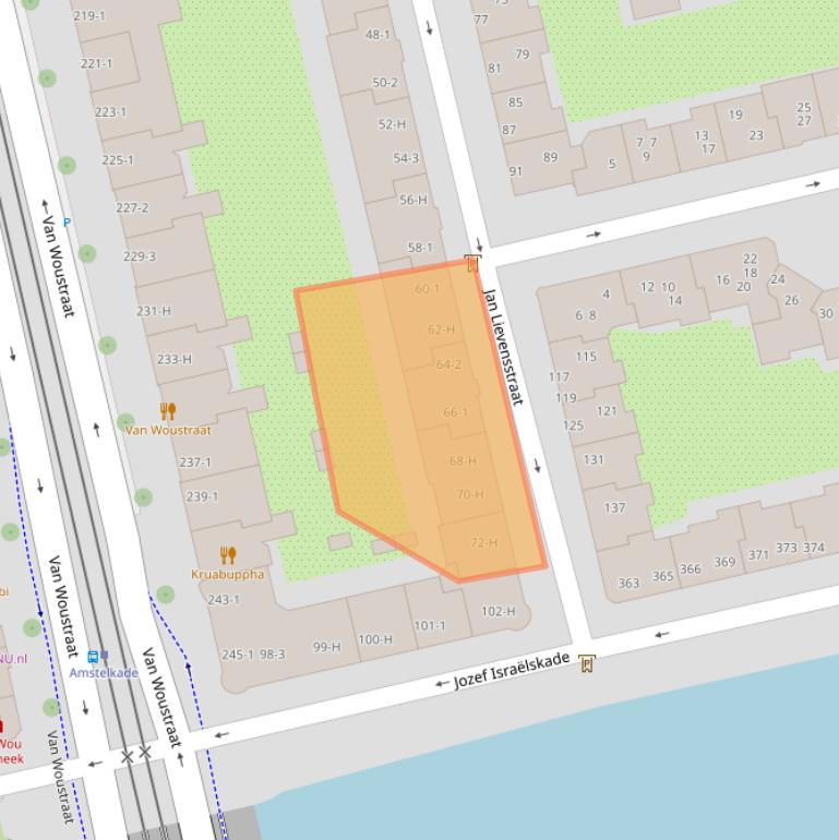 Kaart van postcodegebied 1074TT.