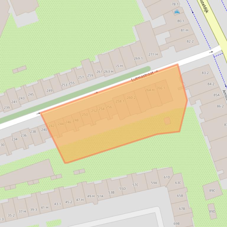 Kaart van postcodegebied 1074VD.