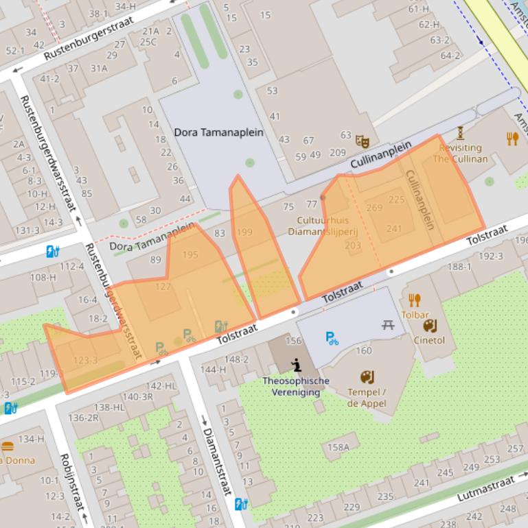 Kaart van postcodegebied 1074VJ.