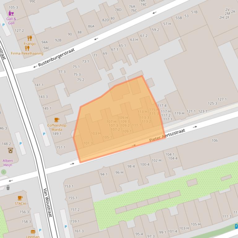 Kaart van postcodegebied 1074VP.