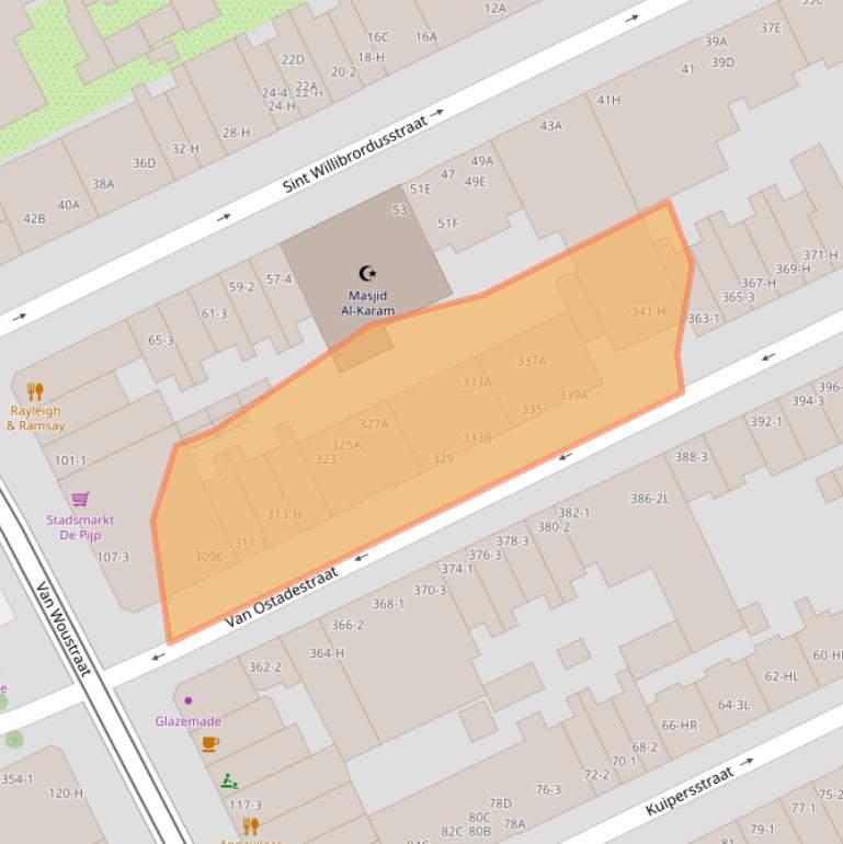 Kaart van postcodegebied 1074VV.