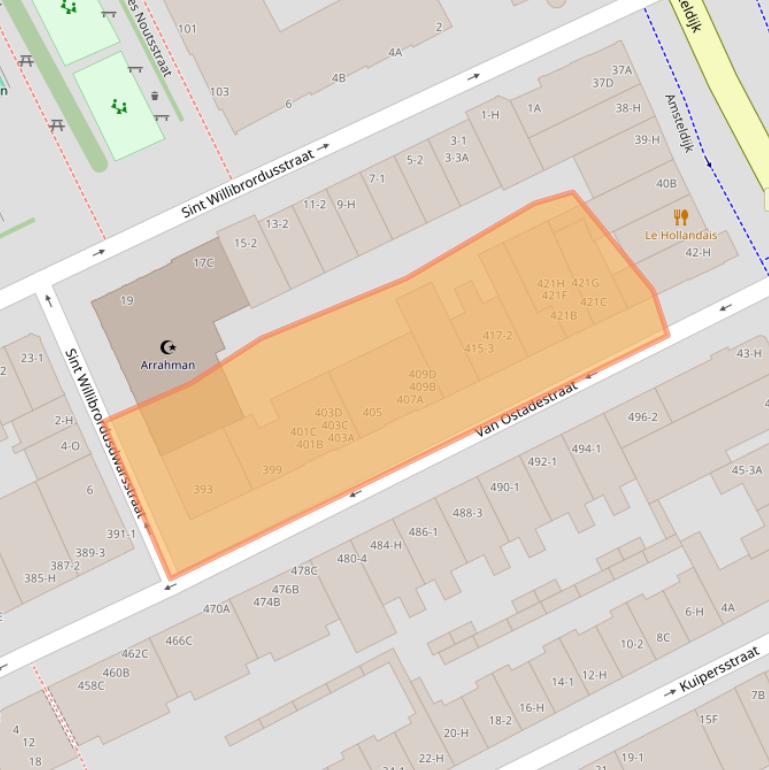 Kaart van postcodegebied 1074VZ.