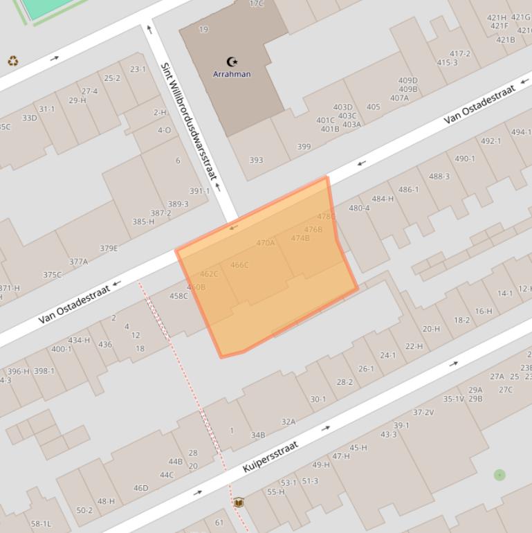 Kaart van postcodegebied 1074XD.