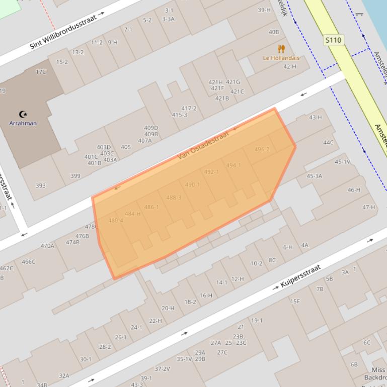 Kaart van postcodegebied 1074XE.