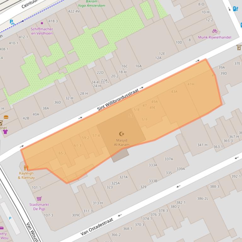 Kaart van postcodegebied 1074XK.