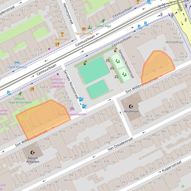 Kaart van postcodegebied 1074XL.