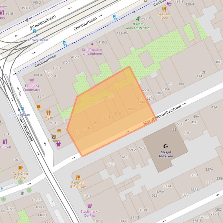 Kaart van postcodegebied 1074XM.