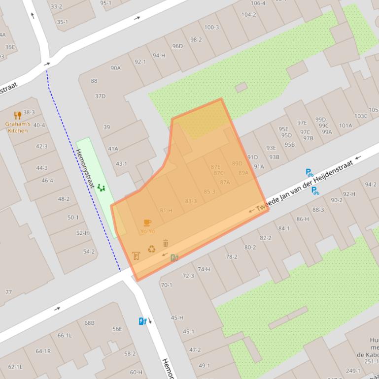 Kaart van postcodegebied 1074XS.