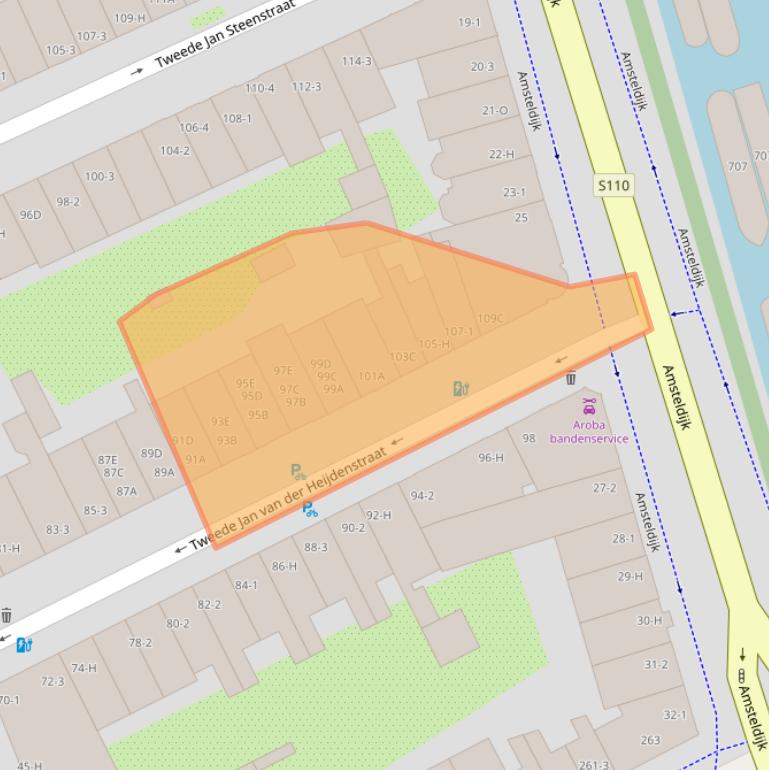 Kaart van postcodegebied 1074XT.