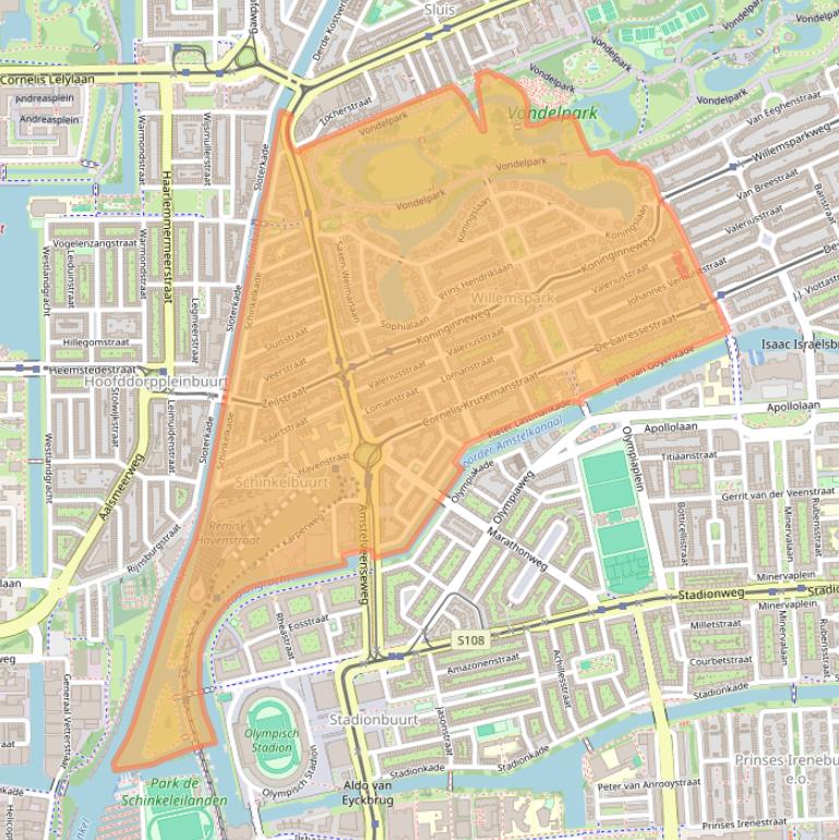 Kaart van postcodegebied 1075.