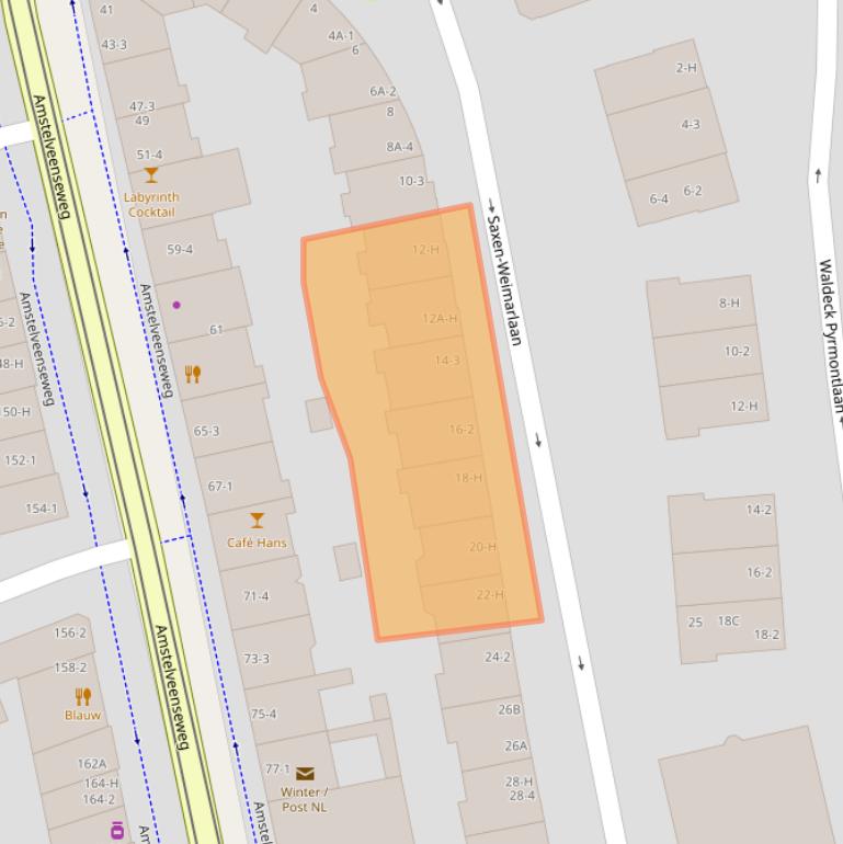 Kaart van postcodegebied 1075CB.