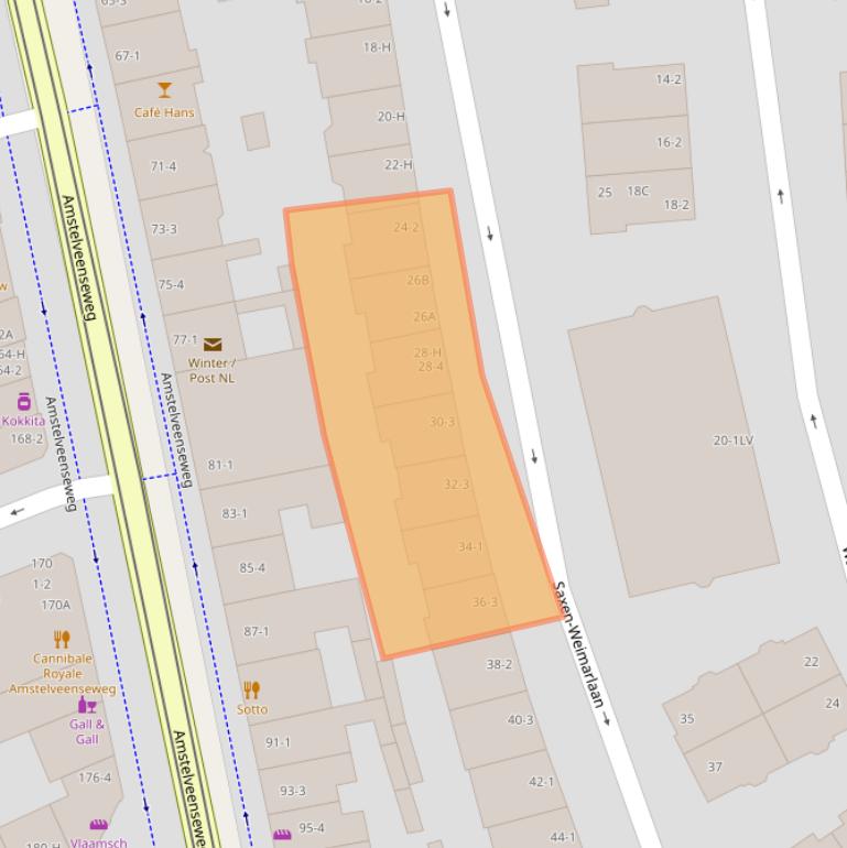 Kaart van postcodegebied 1075CC.