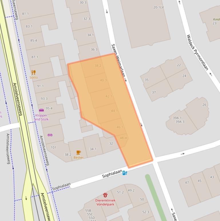 Kaart van postcodegebied 1075CD.