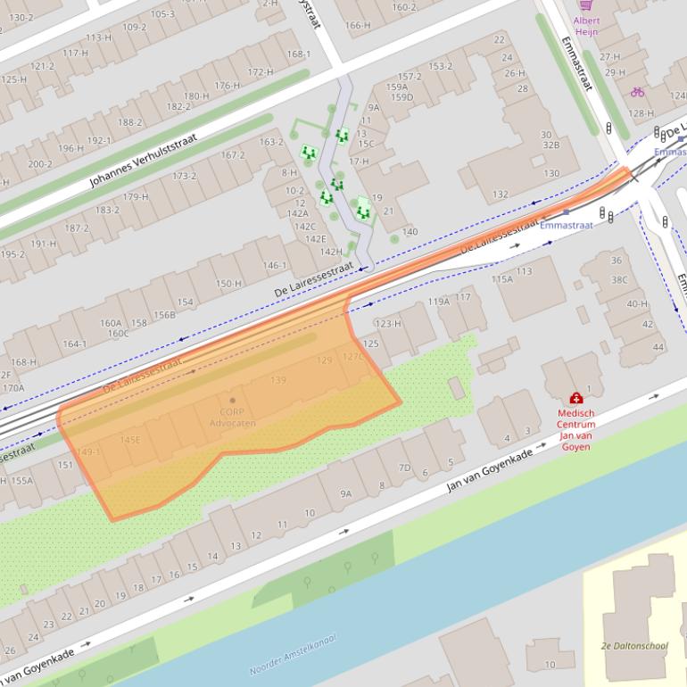 Kaart van postcodegebied 1075HJ.