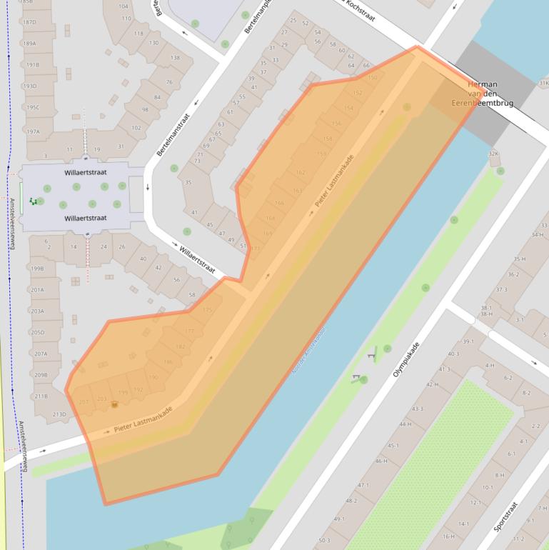 Kaart van postcodegebied 1075KT.