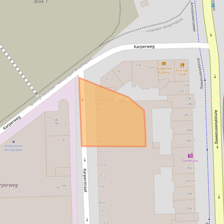 Kaart van postcodegebied 1075KV.