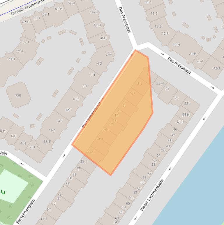 Kaart van postcodegebied 1075LT.