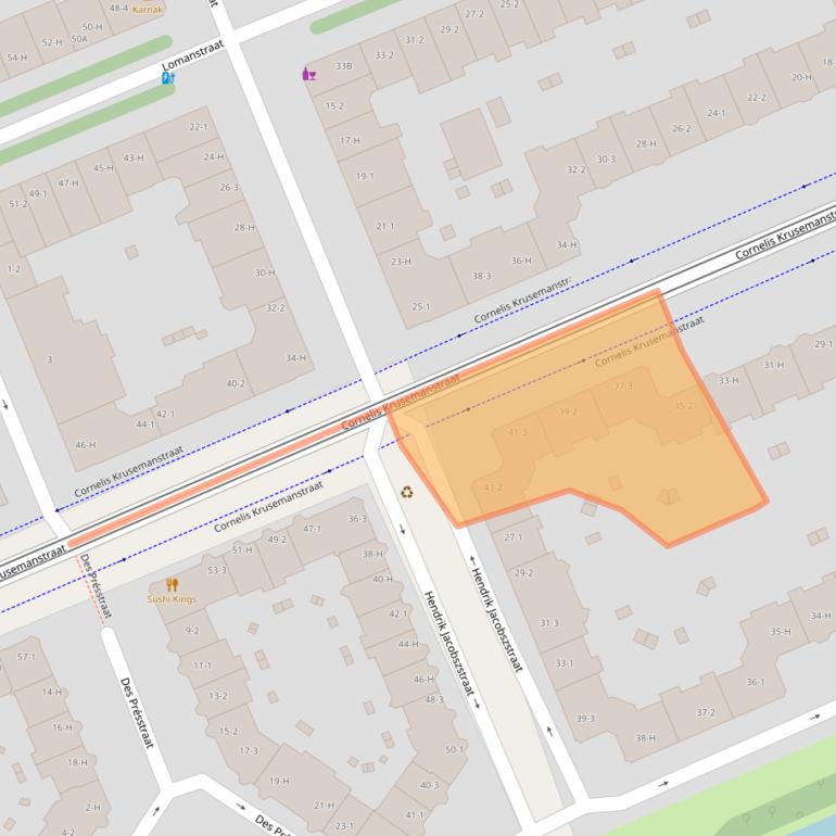 Kaart van postcodegebied 1075NE.