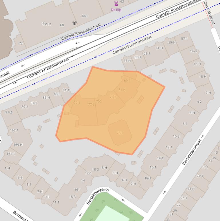 Kaart van postcodegebied 1075NJ.