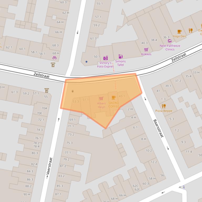 Kaart van postcodegebied 1075SC.